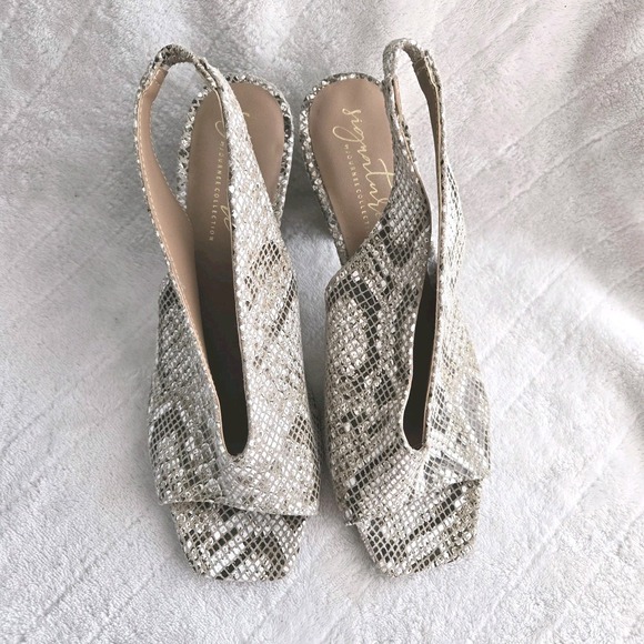 Sugar Tart‎ Snakeskin Slingback Heels Sz 9 Block Heel Open Square Toe Shoes - Picture 3 of 11